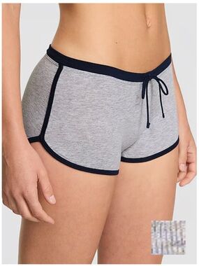 NWT PINK Victoria's Secret Light Gray Dorm Lounge Boyshort Panty with Navy Trim